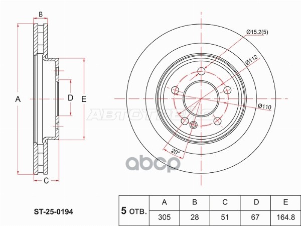 Диск тормозной (Спереди) Mercedes-Benz A-Class 18-23 / CLA-Class 19- Sat арт. ST-25-0194