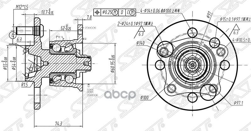 Ступичный узел задн. TOYOTA COROLLA AE100-110 91-00 (барабан) Sat арт. ST-42410-12090