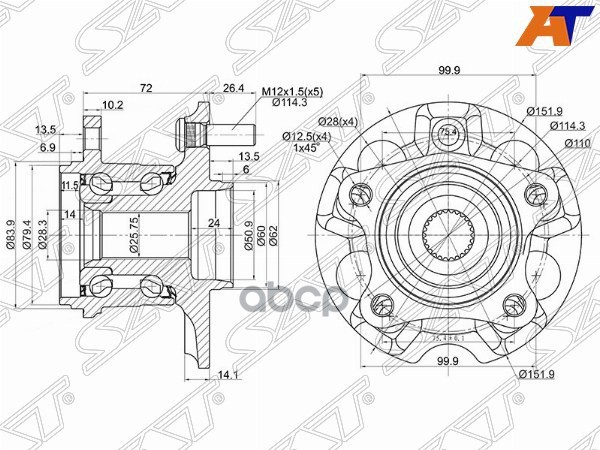 Ступичный узел задн. TOYOTA KLUGER/HARRIER #CU25,#CU35 '03- Sat арт. ST-42410-48041