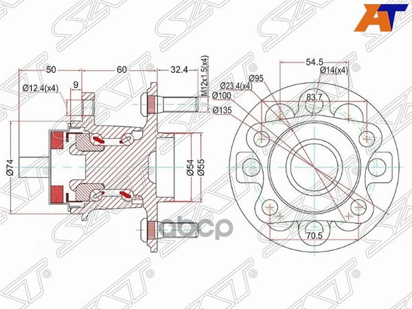 Ступичный узел Toyota Corolla (E180) 12-19 / Corolla Fielder 12- (Справа=Слева/ Сзади) Sat арт. ST-42450-52060