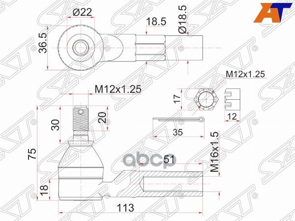 Наконечник рулевой TOYOTA CORSA,RAUM 90-03 Sat арт. ST-45046-19206