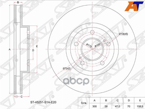 Диск тормозной (Перед) Honda Accord 97-03 / Avancier 99-03 Sat арт. ST-45251-S1A-E20
