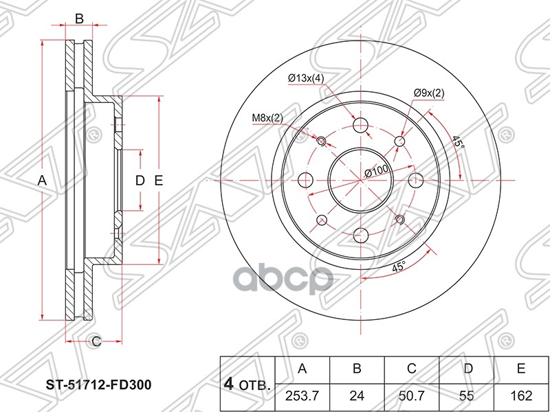 Диск тормозной (Перед) Kia Rio 00-05 Sat арт. ST-51712-FD300