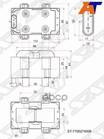 Катушка зажигания RENAULT LOGAN 04-/KANGOO 01-09/SANDERO 07-/ K7J/M (модуль) Sat арт. ST-7700274008