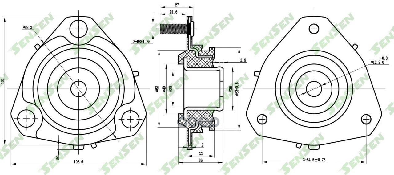 Опора переднего амортизатора L=R Ford Fiesta, Mazda 2 SENSEN M61122 Sensen арт. M61122
