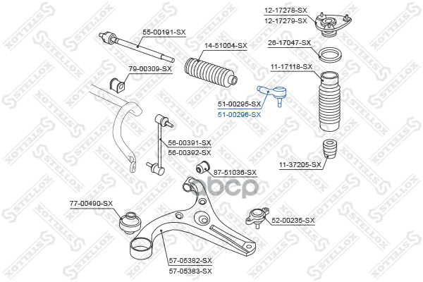 Наконечник рулевой правый Hyundai Verna 05> Stellox арт. 5100296SX