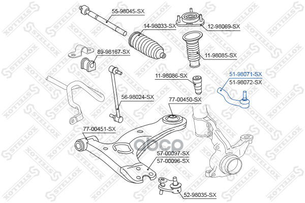 Наконечник рулевой правый Toyota Corolla Verso CDE120 01> Stellox арт. 5198071SX
