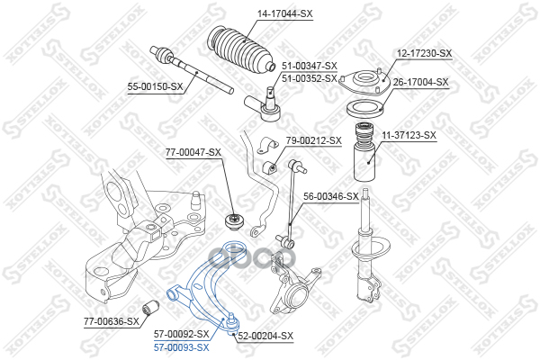 Рычаг нижний правый Mitsubishi Outlander 2.0/2.4 02> Stellox арт. 5700093SX