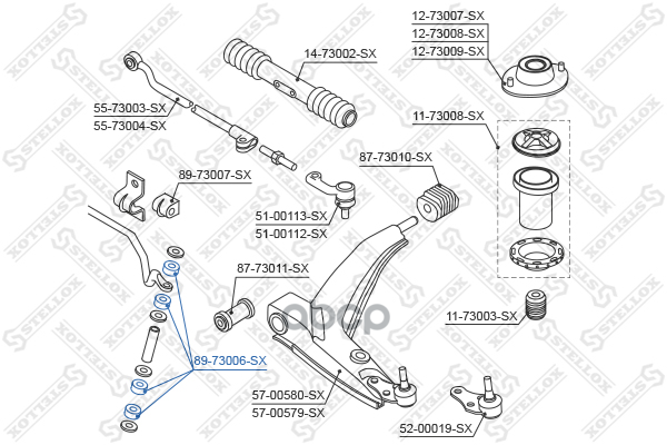 Втулка тяги стабилизатора переднего Daewoo Lanos 97> Stellox арт. 8973006SX