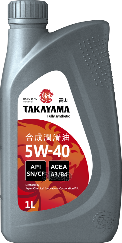 TAKAYAMA Масло Моторное Синтетическое 5W40 Sn/Cf, A3/B4 Пластик 1Л