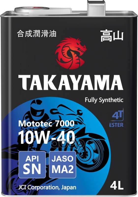 Масло Моторное Takayama Mototec 7000 4T 10W-40 Sn Ma-2 Синтетика 4Л 605581 TAKAYAMA арт. 605581