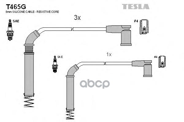 Провода высоковольтные компл. FORD Fiesta/Fusion/KA 1.3/1.6L TESLA T465G TESLA арт. T465G
