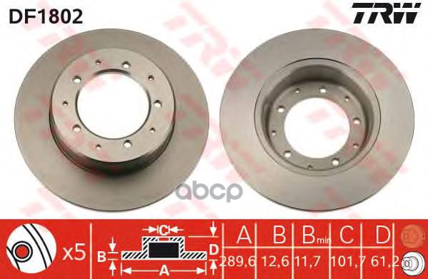 Диск тормозной задний LAND ROVER Defender 90/110/RR II /D==290mm TRW DF1802 TRW арт. DF1802