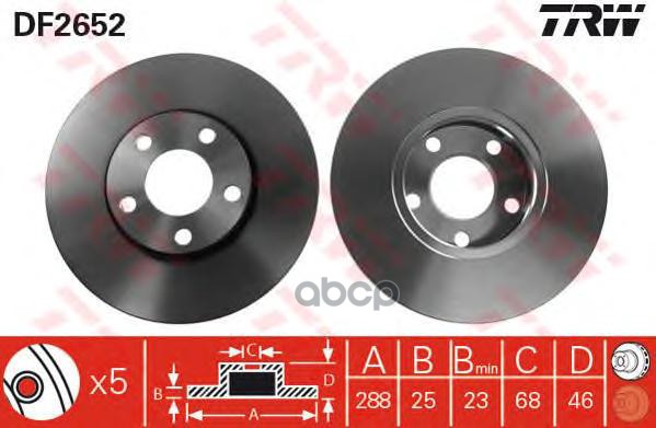 Диск тормозной передний AUDI 100 (C4), A4 (B5-B7), A6 (C4-C5), VW PASSAT (3B_) DF2652 TRW арт. DF2652