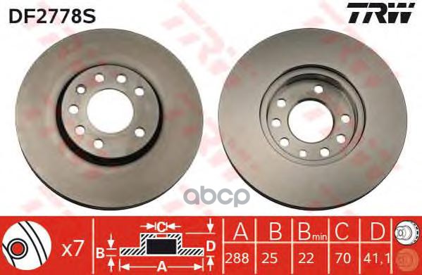Диск тормозной передний OPEL Vectra B/SAAB 900 II/93/95 /Vent.D=288mm TRW DF2778S TRW арт. DF2778S