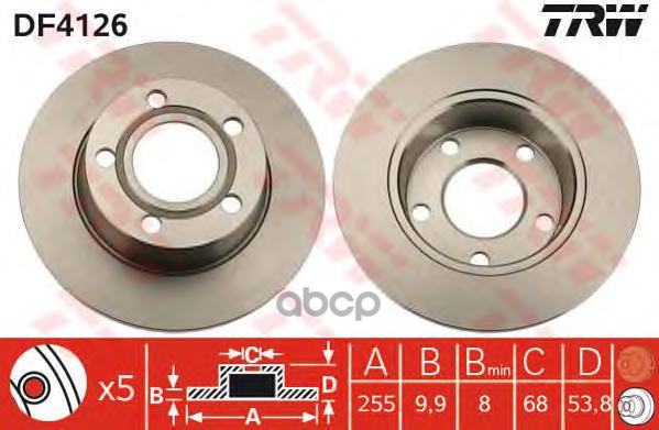 Диск Тормозной Задний Audi A6(C5) Quattro /D=255Mm Trw Df4126 TRW арт. DF4126