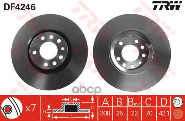 Диск тормозной передний OPEL Astra G,H/Meriva/Zafira//Saab 9-5 TRW DF4246 TRW арт. DF4246