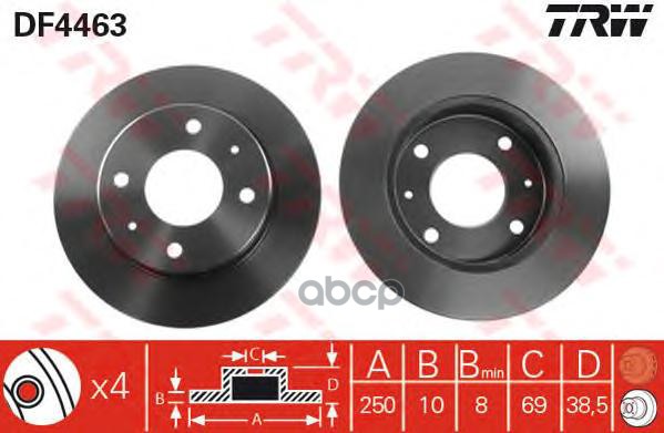 Диск тормозной задний MITSUBISHI Colt IV/SMART 454 /D=250mm TRW DF4463 TRW арт. DF4463