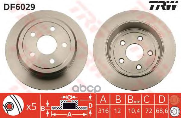 Диск тормозной задний JEEP Wrangler III 2007-> /D=316mm TRW DF6029 TRW арт. DF6029