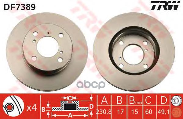 Диск тормозной передний SUZUKI WAGON R+ 5/99-5/00 DF7389 TRW арт. DF7389