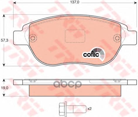 Колодки передние CITROEN BERLINGO, C4, PEUGEOT 207, 307 GDB1464 TRW арт. GDB1464