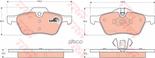 Колодки передние MINI COOPER R50/52/53 TRW GDB1476 TRW арт. GDB1476