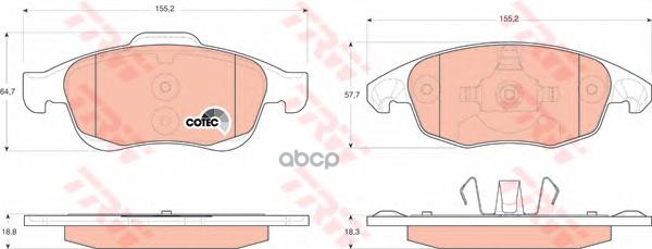 Колодки передние CITROEN BERLINGO II, PEUGEOT PARTNER TEPEE GDB1690 TRW арт. GDB1690