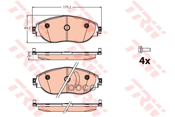 Колодки передние VW GOLF VII, PASSAT (3G), TIGUAN II, SKODA OCTAVIA (5E) GDB2114 TRW арт. GDB2114