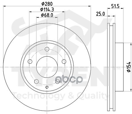 Диск тормозной передний TYREN арт. TYR1014621