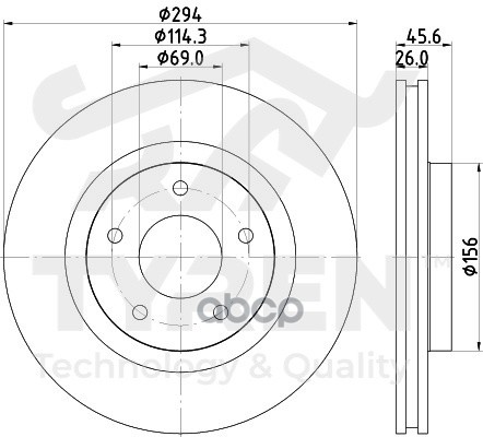 Диск тормозной передний TYREN арт. TYR1021331