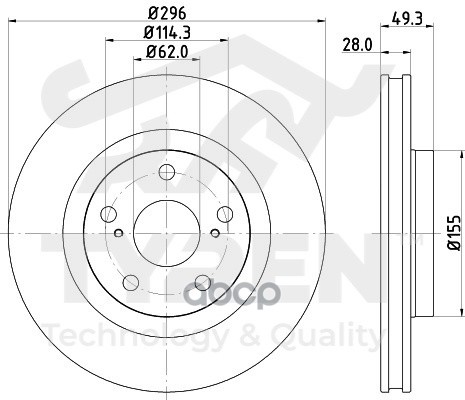 Диск тормозной передний TYREN арт. TYR1022451
