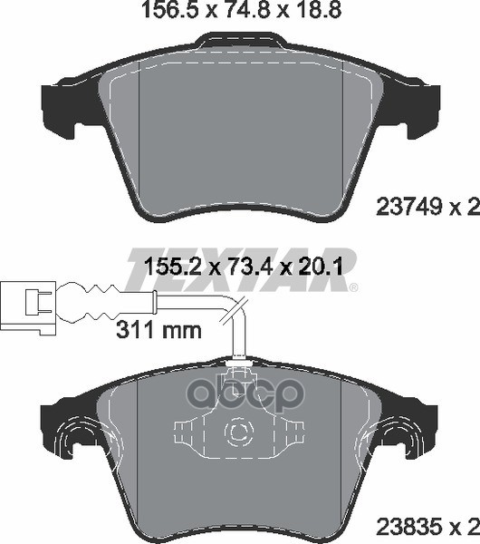 Колодки передние с противошумной пластиной Q+ VW Touareg all 02-10 /Type ATE TEXTAR 2374901 Textar арт. 2374901