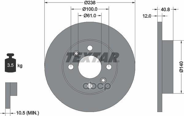 Диск тормозной передний с покрытием PRO DACIA/LADA/NISSAN/RENAULT TEXTAR 92036103 Textar арт. 92036103