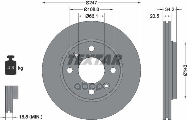 Диск тормозной передний с покрытием PRO CITROEN/PEUGEOT TEXTAR 92043103 Textar арт. 92043103