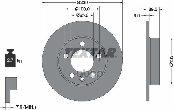 Диск тормозной задний с покрытием PRO AUDI/SEAT/SKODA/SKODA (SVW )/VOLKSWAGEN/VOLKSWAGEN TEXTAR 92082503 Textar арт. 92082503
