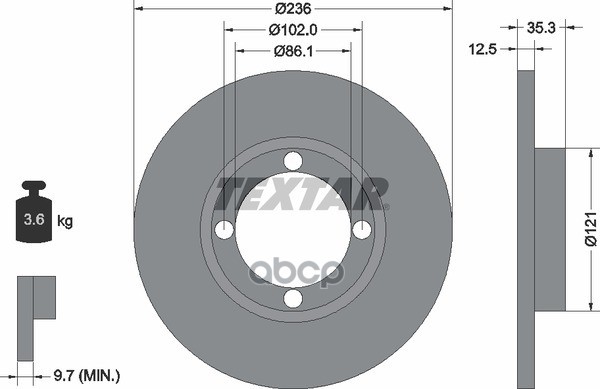 Диск тормозной передний с покрытием PRO CHEVROLET/DAEWOO/PONTIAC TEXTAR 92100303 Textar арт. 92100303