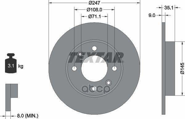 Диск тормозной задний с покрытием PRO CITROEN/CITROEN (DF-PSA)/NISSAN (DONGFENG)/PEUGEOT TEXTAR 92111703 Textar арт. 92111703