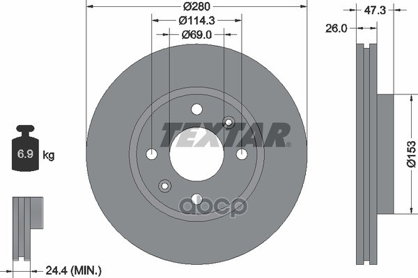 Диск тормозной передний стандартный HYUNDAI/KIA TEXTAR 92136600 Textar арт. 92136600