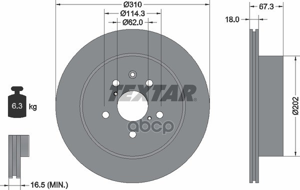 Диск тормозной задний с покрытием PRO LEXUS/ TOYOTA TEXTAR 92148003 Textar арт. 92148003