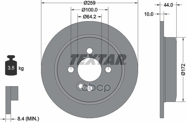 Диск тормозной задний MINI MINI all 2006-> /D=259mm TEXTAR 92175003 Textar арт. 92175003