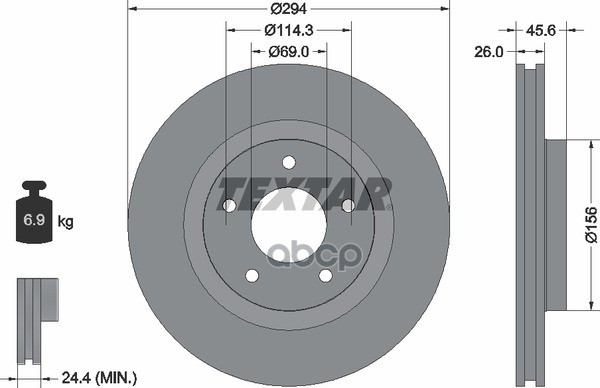 Диск тормозной передний PSA C4 Aircross/4008/MMC ASX 10-> /Vent D=294mm TEXTAR 92184405 Textar арт. 92184405