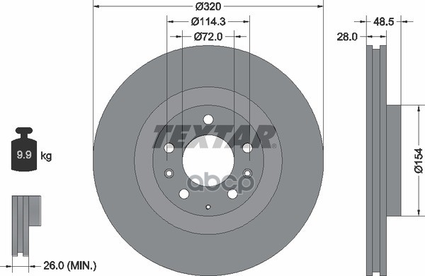 Диск Тормозной Передние Mazda Cx-7 (Er),Cx-9 (Tb) С Покрытием Pro Textar арт. 92203403