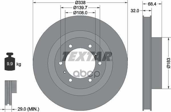 Диск тормозной передний с покрытием PRO LEXUS/TOYOTA TEXTAR 92223903 Textar арт. 92223903