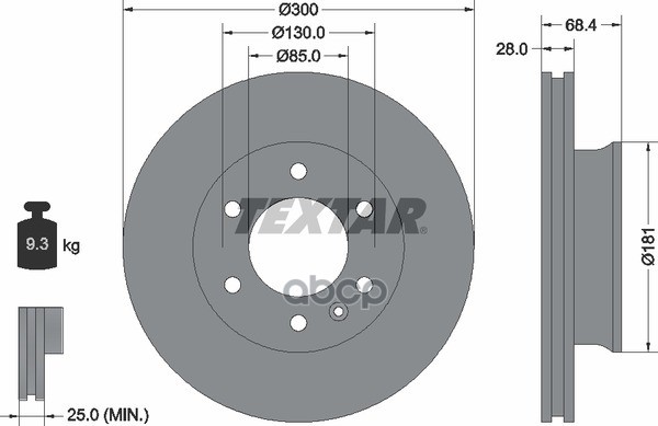 Диск тормозной передний MB Sprinter/VW Crafter 30-50 06-> /Vent D=300mm TEXTAR 93143203 Textar арт. 93143203