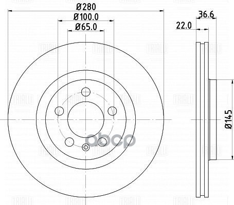 Диск торм. Skoda Octavia (96-)/VW Golf IV (97-) перед. d=280 (DF 180109) Trialli арт. DF180109