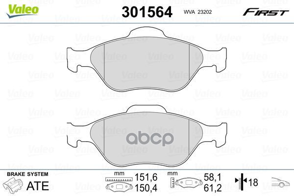 Колодки Тормозные Дисковые Перед Ford Fiesta 95-, Fusion 02-, Ka 03-, Puma 97-, Street Ka 03-05, Mazda 2 03- Valeo арт. 301564