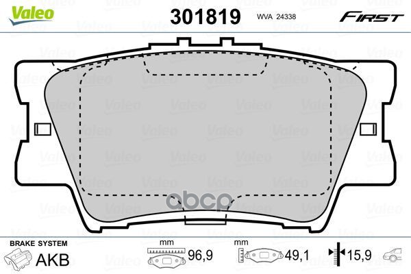 Колодки Тормозные Дисковые Задн Toyota Camry 06-, Camry Седан 06-, Rav 4 Iii 05- Valeo арт. 301819