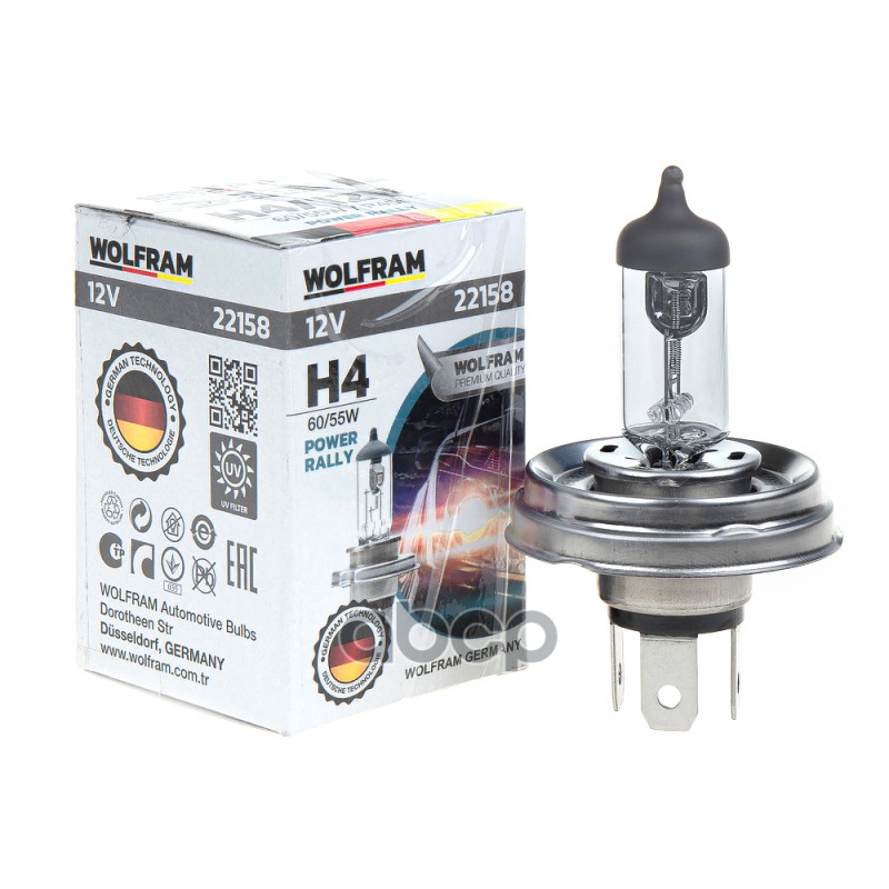 Лампа 12V H4 60/55W P45t WOLFRAM HALOGEN BULB POWER RALLY 1 шт. картон 22158 WOLFRAM арт. 22158