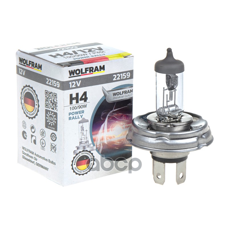 Лампа 12V H4 100/90W P45t WOLFRAM HALOGEN BULB 1 шт. картон 22159 WOLFRAM арт. 22159