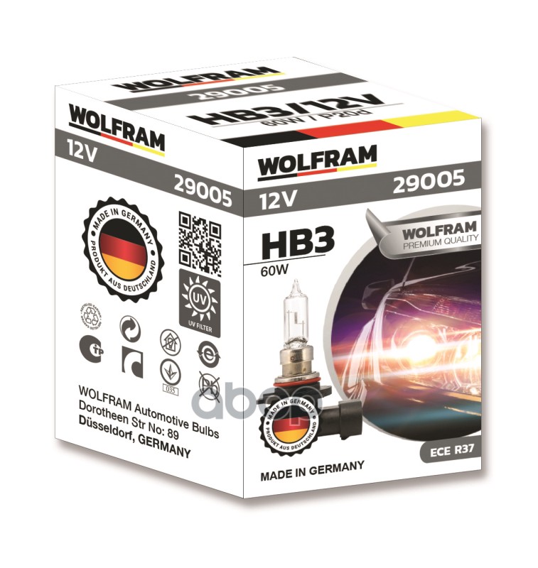 Лампа 12V Hb3/9005 60W P20d Wolfram Halogen Bulb 1 Шт. Картон 29005 WOLFRAM арт. 29005